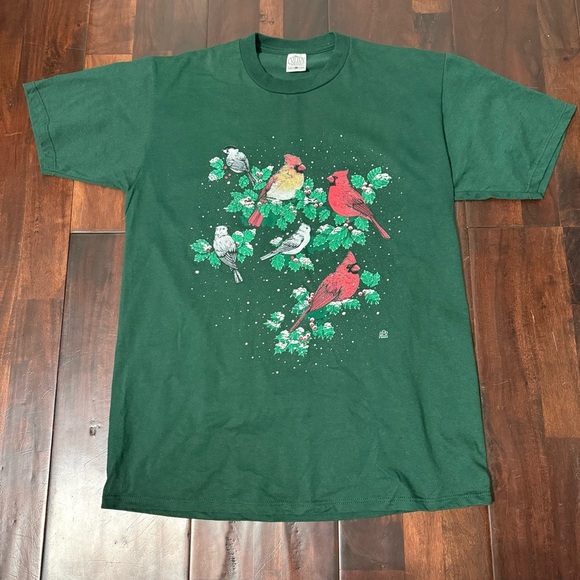 cotton Grove Tops - Vintage Cotton Grove Winter Holly Birds Green Shirt Size Large 1994